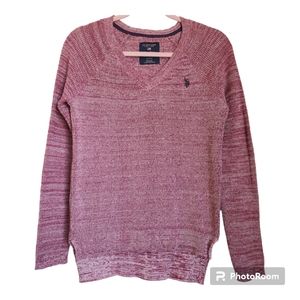 U.S. POLO ASSN. Long Sleeve High-Low  Fuchsia Pink and White Sweater Size Medium